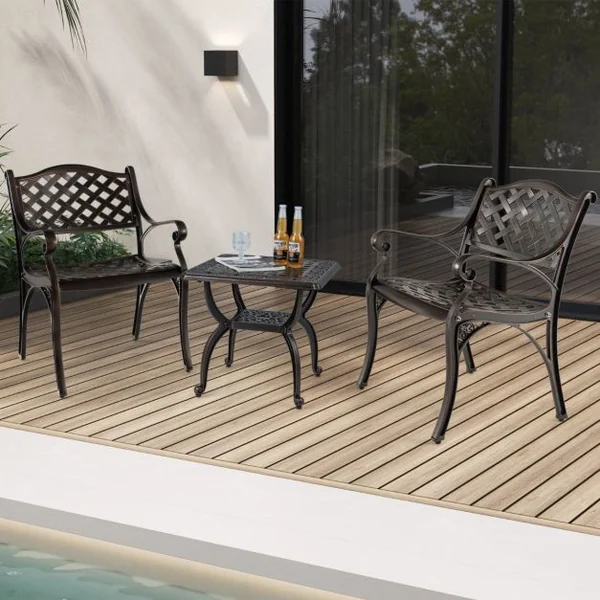 2 Chaises en Fonte d'Aluminium Chaises de Salle à Manger Toutes Saisons Accoudoirs et Sièges Incurvés Fauteuils Bistrot en Métal Bronze