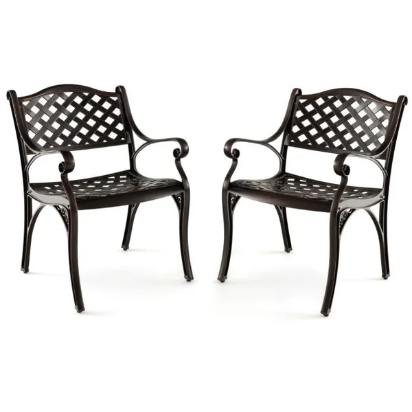 2 Chaises en Fonte d'Aluminium Chaises de Salle à Manger Toutes Saisons Accoudoirs et Sièges Incurvés Fauteuils Bistrot en Métal Bronze