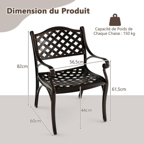 2 Chaises en Fonte d'Aluminium Chaises de Salle à Manger Toutes Saisons Accoudoirs et Sièges Incurvés Fauteuils Bistrot en Métal Bronze