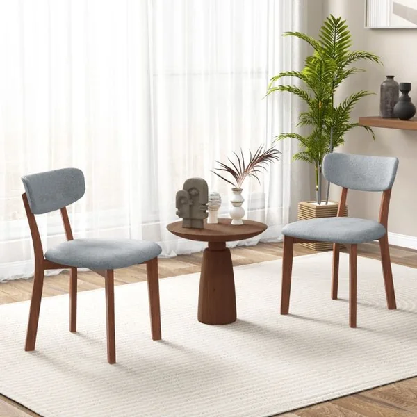2 Chaises Salle à Manger Chaise en Bois d'Hévéa Dossier Siège Rembourré Coussin Doux Hauteur d’Assise 48 CM Chaise pour Salon Restaurant Gris