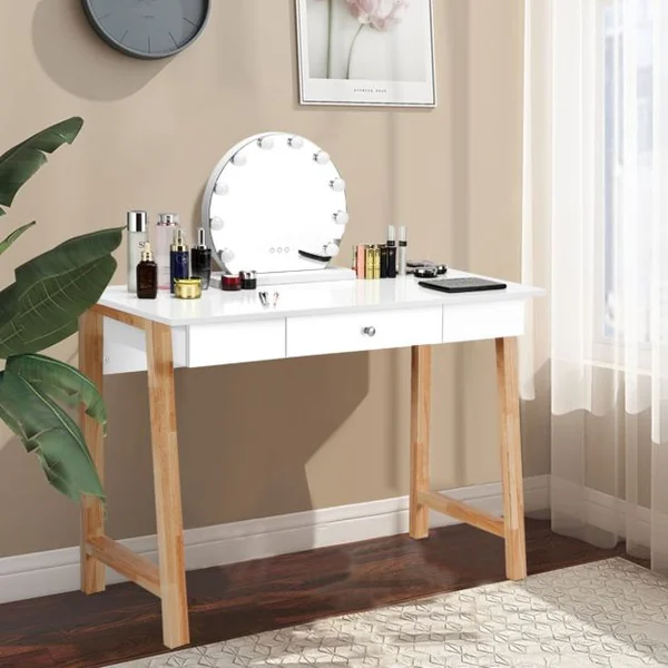 2 en 1 Bureau Informatique Table Coiffeuse en Bois avec Grand Plan de Travail 106,5x50x75,5CM Marron