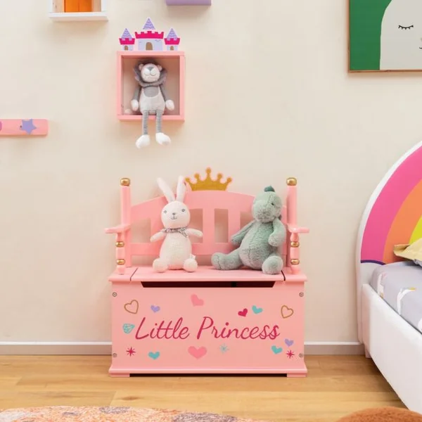 2 en 1 Coffre à Jouets pour Enfants Banc de Rangement avce Dossier & Accoudoirs Espace de Stockage Charnière de Sécurité 60 x 30 x 63 cm 3 Ans+