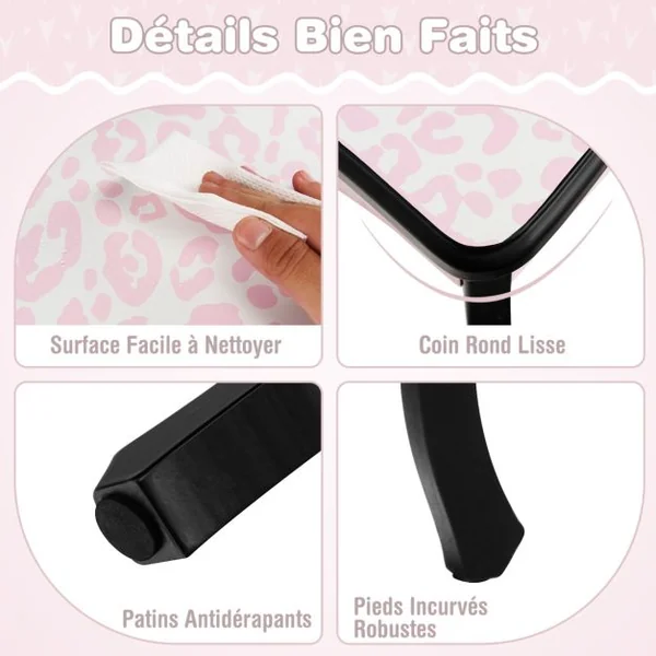 2 en 1 Coiffeuse Enfants avec Tabouret et Miroir Amovible à 3 Volets Table de Maquillage avec Tiroir pour Enfants de 3-7 Ans Rose