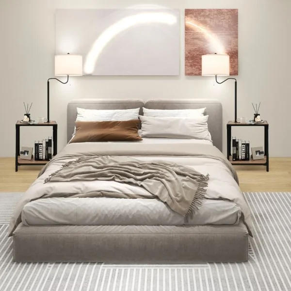 2 en 1 Lampadaire LED et Table d'Appoint avec 2 Étagères 2 Ports de Charge USB Bras de Lampe Rotatif à 360° 49x34x144 cm