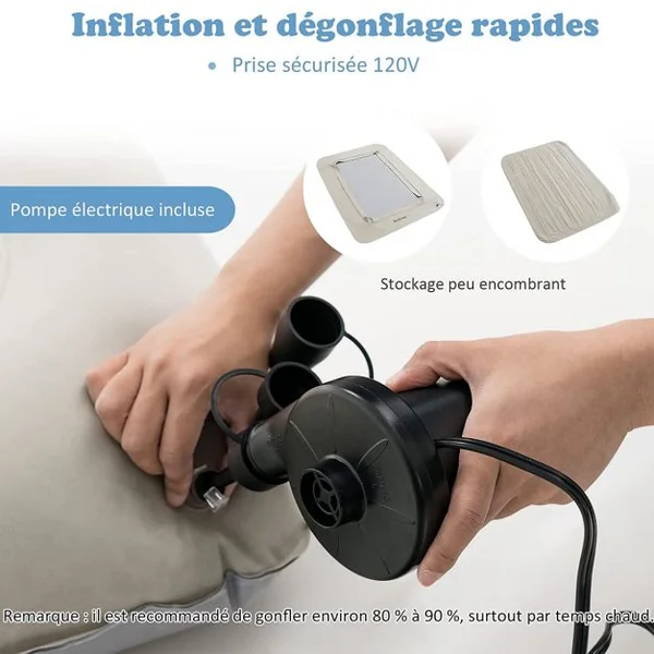 2 en 1 Lit Gonflable pour Enfants Auto-gonflage Rapide en 1 Minute Lit de Voyage Gonflable pour Enfants avec Matelas Amovible