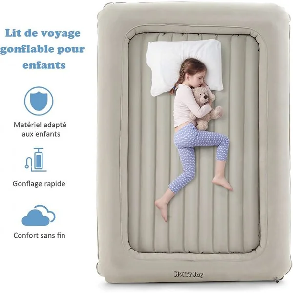 2 en 1 Lit Gonflable pour Enfants Auto-gonflage Rapide en 1 Minute Lit de Voyage Gonflable pour Enfants avec Matelas Amovible