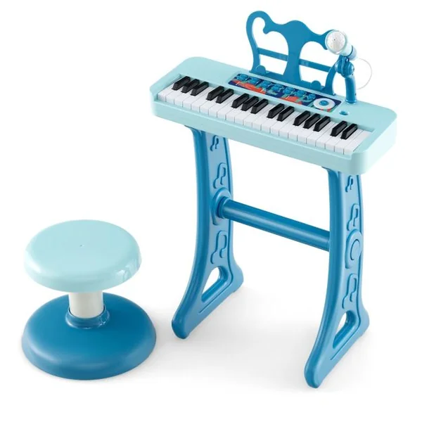 2 en 1 Piano Numérique à 37 Touches Enfants avec Tabouret & Microphone Réglable Clavier Electronique Détachable pour Enfants de 3 Ans+ Bleu/Noir/Rose