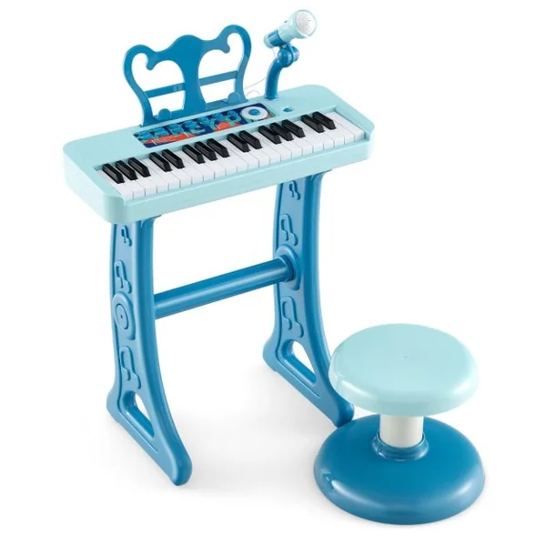 2 en 1 Piano Numérique à 37 Touches Enfants avec Tabouret & Microphone Réglable Clavier Electronique Détachable pour Enfants de 3 Ans+ Bleu/Noir/Rose