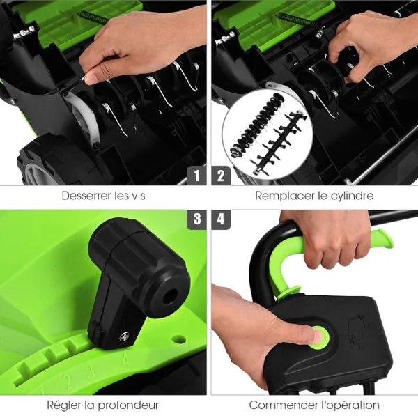 2 en 1 Scarificateur de Pelouse et Râteau Électrique de 12A avec Verrouillage de Sécurité Profondeur à 3 Niveaux Sac de 40 L Orange/Vert