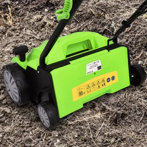 2 en 1 Scarificateur de Pelouse et Râteau Électrique de 12A avec Verrouillage de Sécurité Profondeur à 3 Niveaux Sac de 40 L Orange/Vert
