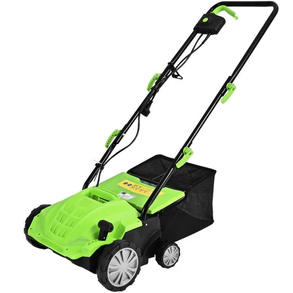 2 en 1 Scarificateur de Pelouse et Râteau Électrique de 12A avec Verrouillage de Sécurité Profondeur à 3 Niveaux Sac de 40 L Orange/Vert