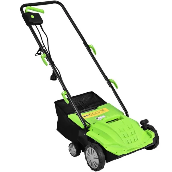 2 en 1 Scarificateur de Pelouse et Râteau Électrique de 12A avec Verrouillage de Sécurité Profondeur à 3 Niveaux Sac de 40 L Orange/Vert