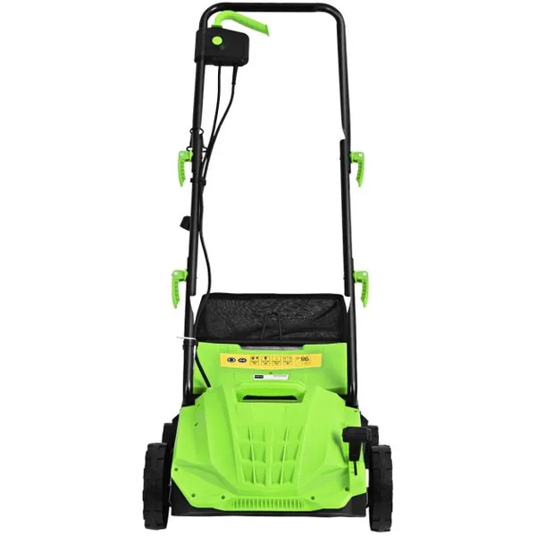 2 en 1 Scarificateur de Pelouse et Râteau Électrique de 12A avec Verrouillage de Sécurité Profondeur à 3 Niveaux Sac de 40 L Orange/Vert