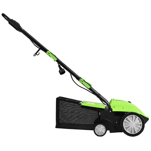 2 en 1 Scarificateur de Pelouse et Râteau Électrique de 12A avec Verrouillage de Sécurité Profondeur à 3 Niveaux Sac de 40 L Orange/Vert