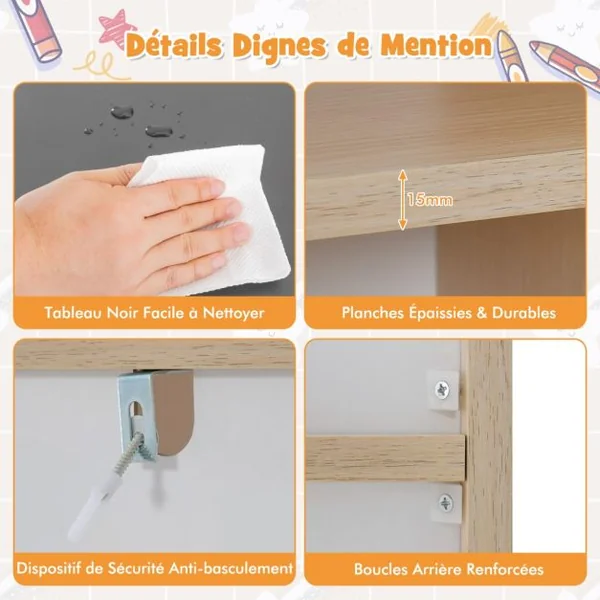 2 en 1 Table Enfants et Chaise en Bois avec Espace de Rangement Bureau Enfants en Forme Maison avec Tableau Noir pour 3 Ans+ Naturel Gris