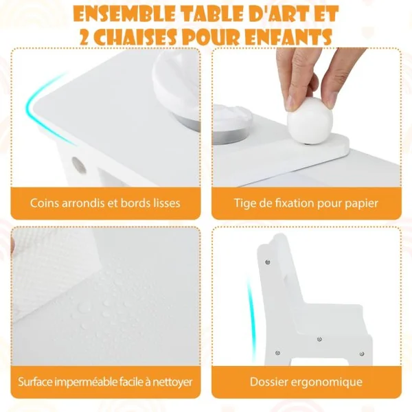 2 en 1 Table à Dessin et 2 Chaises pour Enfants avec Plateau Inclinable Table d'Activité en Bois avec 6 Boîtes de Rangement Charge 91/75kg Blanc/Gris/Naturel