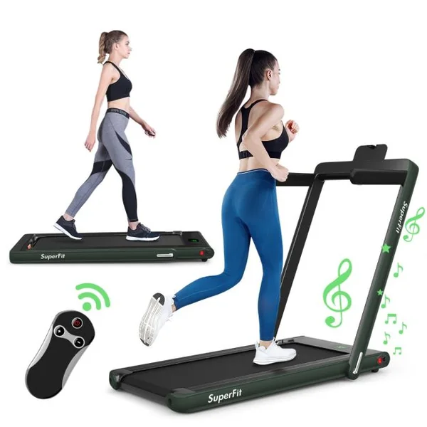 2 en 1 Tapis de Course Electrique Pliable 1 à 12 Km/H avec Haut-parleur Bluetooth Télécommande Moteur 0,75HP Vert/Blanc/Noir/Rouge/Or/Noir et Argenté/Bleu