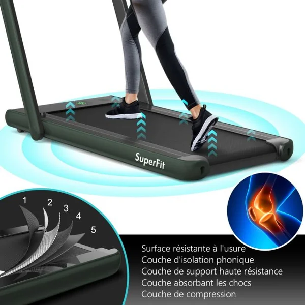 2 en 1 Tapis de Course Electrique Pliable 1 à 12 Km/H avec Haut-parleur Bluetooth Télécommande Moteur 0,75HP Vert/Blanc/Noir/Rouge/Or/Noir et Argenté/Bleu