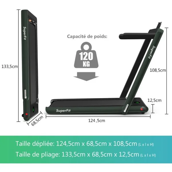 2 en 1 Tapis de Course Electrique Pliable 1 à 12 Km/H avec Haut-parleur Bluetooth Télécommande Moteur 0,75HP Vert/Blanc/Noir/Rouge/Or/Noir et Argenté/Bleu