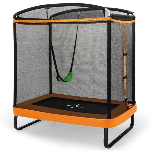 2 en 1 Trampoline Enfants (190x122cm) avec Balançoire Amovible Trampoline de Jardin avec Filet de Sécurité Charge 100kg pour 3 Ans+ Bleu/Orange