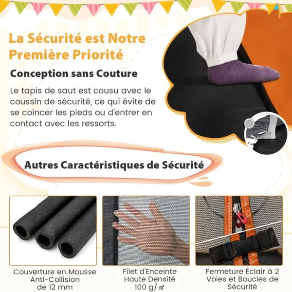 2 en 1 Trampoline Enfants (190x122cm) avec Balançoire Amovible Trampoline de Jardin avec Filet de Sécurité Charge 100kg pour 3 Ans+ Bleu/Orange