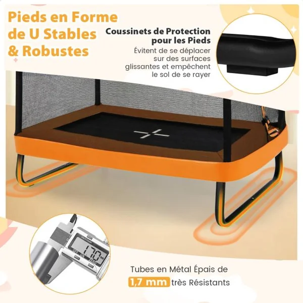 2 en 1 Trampoline Enfants (190x122cm) avec Balançoire Amovible Trampoline de Jardin avec Filet de Sécurité Charge 100kg pour 3 Ans+ Bleu/Orange