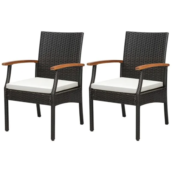 2 Fauteuils de de Jardin Éxterieur avec Coussins pour Repas Térrasse en Rotin PE Fauteuils pour Salon de Jardin Marron