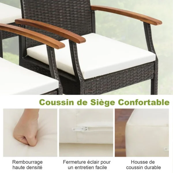 2 Fauteuils de de Jardin Éxterieur avec Coussins pour Repas Térrasse en Rotin PE Fauteuils pour Salon de Jardin Marron