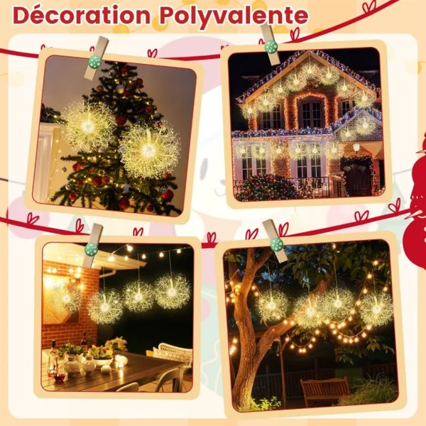 2 Lampes de Noël à Suspendre en Forme de Pissenlit 54 cm et 44 cm Décorations d'Extérieur Pré-éclairées 1488 LED Blanc Chaud Boule