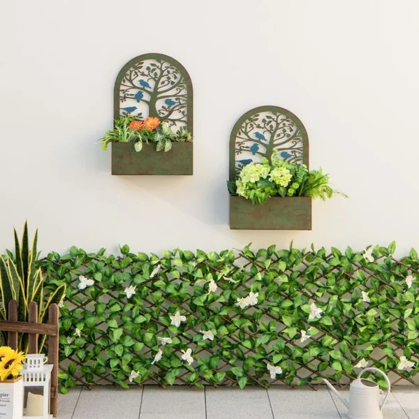 2 Pcs Jardinières Murales avec Treillis en Métal Bac à Fleurs Décoratives pour Plante Grimpante Résistance aux Intempéries