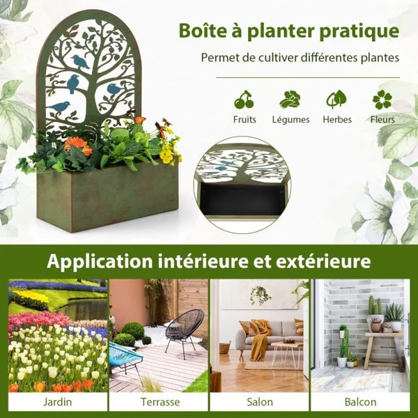 2 Pcs Jardinières Murales avec Treillis en Métal Bac à Fleurs Décoratives pour Plante Grimpante Résistance aux Intempéries