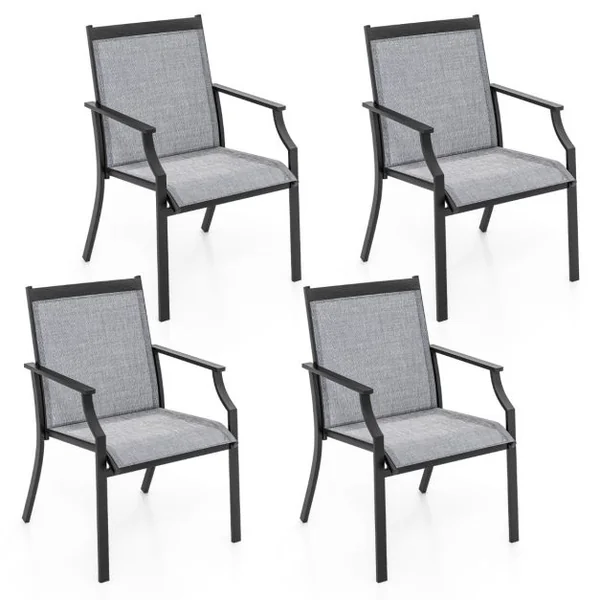 2 Pièces Chaises de Salle à Manger de Patio avec Siège Respirant Cadre en Métal Dossier et Accoudoirs Ergonomiques Fauteuils à Dossier Haut Café/Gris/Bleu