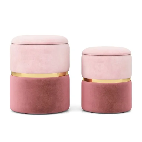 2 Poufs Coffres de Rangement 32 L + 21 L en Velours Repose-pieds Décoratifs Rose Charge max 150KG Rose