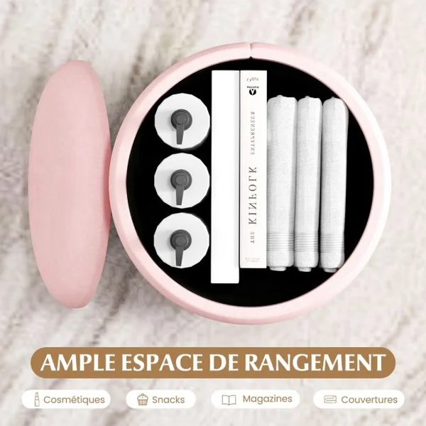 2 Poufs Coffres de Rangement 32 L + 21 L en Velours Repose-pieds Décoratifs Rose Charge max 150KG Rose