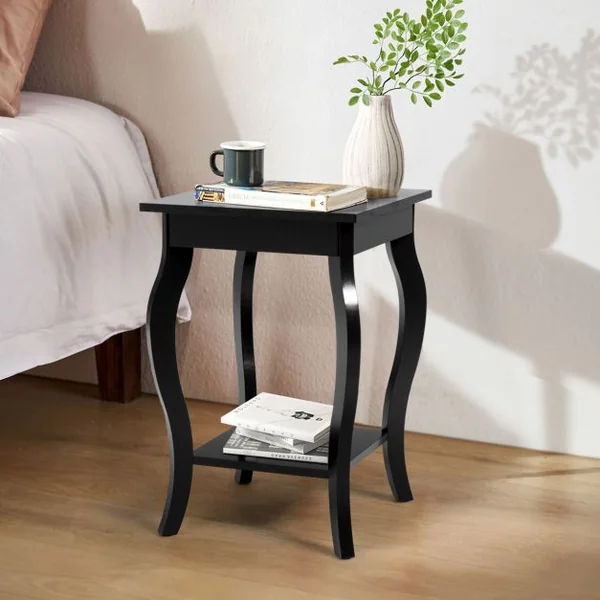 2 Tables d'Appoint Bout de Canapé 2 Niveaux Table de Chevet Carrée avec Patins Antidérapants pour Chambre Salon 40 x 40 x 60 cm Bleu/Noir/Blanc