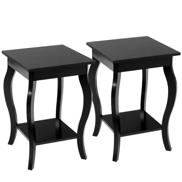 2 Tables d'Appoint Bout de Canapé 2 Niveaux Table de Chevet Carrée avec Patins Antidérapants pour Chambre Salon 40 x 40 x 60 cm Bleu/Noir/Blanc
