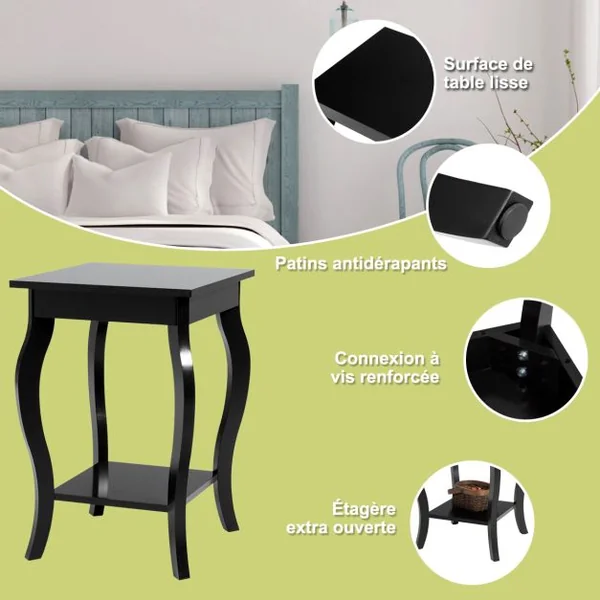 2 Tables d'Appoint Bout de Canapé 2 Niveaux Table de Chevet Carrée avec Patins Antidérapants pour Chambre Salon 40 x 40 x 60 cm Bleu/Noir/Blanc