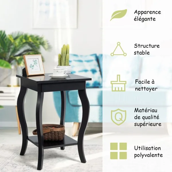 2 Tables d'Appoint Bout de Canapé 2 Niveaux Table de Chevet Carrée avec Patins Antidérapants pour Chambre Salon 40 x 40 x 60 cm Bleu/Noir/Blanc