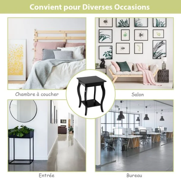 2 Tables d'Appoint Bout de Canapé 2 Niveaux Table de Chevet Carrée avec Patins Antidérapants pour Chambre Salon 40 x 40 x 60 cm Bleu/Noir/Blanc