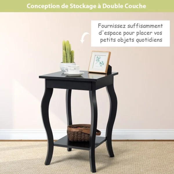 2 Tables d'Appoint Bout de Canapé 2 Niveaux Table de Chevet Carrée avec Patins Antidérapants pour Chambre Salon 40 x 40 x 60 cm Bleu/Noir/Blanc