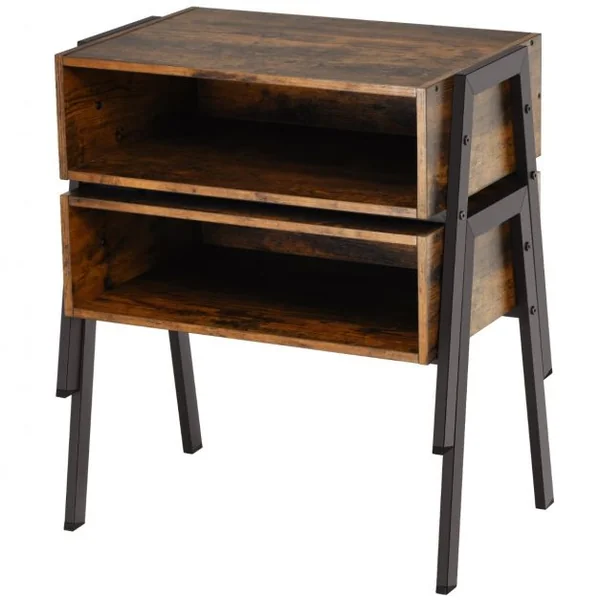 2 Tables de Chevet Vintage avec Compartiment de Rangement 54 x 35 x 45 CM Structure en Métal Marron Rustique et Noir