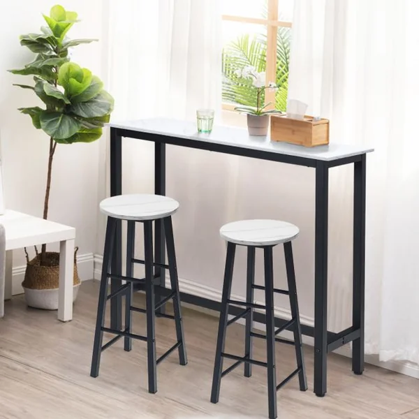 2 Tabourets de Bar Assise Effet Marbre avec Repose-Pieds Cadre en Métal pour Bar-Bistrot Salle à Manger Cuisine Noir