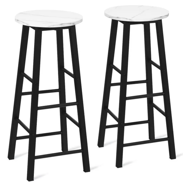 2 Tabourets de Bar Assise Effet Marbre avec Repose-Pieds Cadre en Métal pour Bar-Bistrot Salle à Manger Cuisine Noir