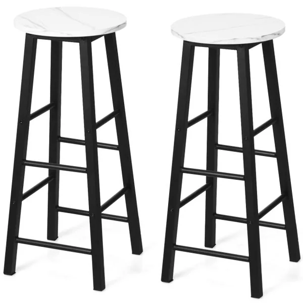 2 Tabourets de Bar Assise Effet Marbre avec Repose-Pieds Cadre en Métal pour Bar-Bistrot Salle à Manger Cuisine Noir