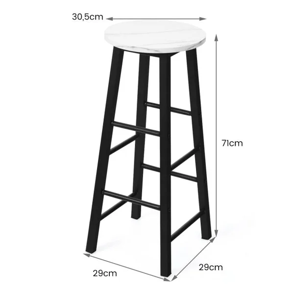 2 Tabourets de Bar Assise Effet Marbre avec Repose-Pieds Cadre en Métal pour Bar-Bistrot Salle à Manger Cuisine Noir