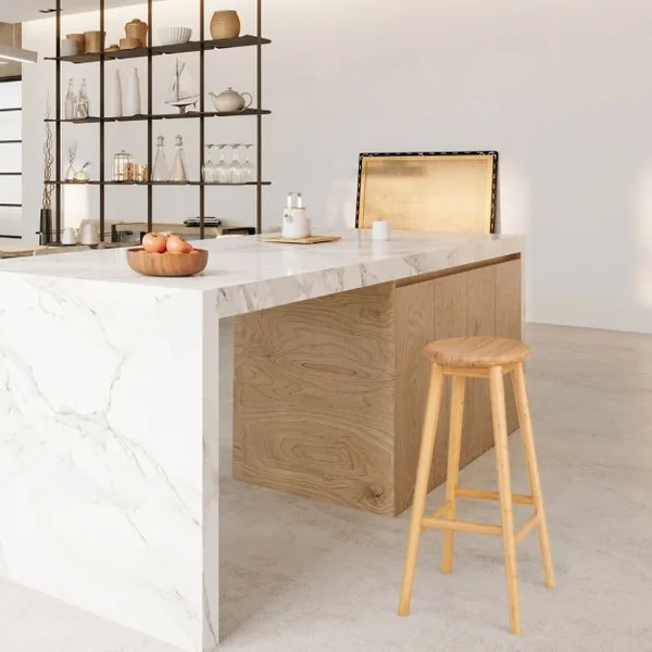 2 Tabourets de Bar en Bambou Hauteur 79cm avec Repose-Pieds de Style Campagne Idéal pour Cuisine Comptoir Bistro Bar