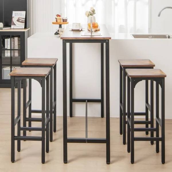2 Tabourets de Bar Industriels Cadre en Métal 30 x 30 x 71,5 CM pour Cuisine Café Bistro Térrasse-Marron Rustique