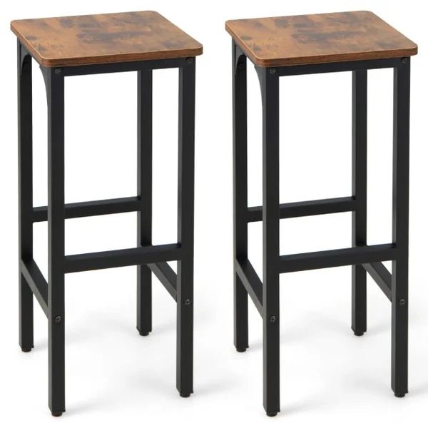 2 Tabourets de Bar Industriels Cadre en Métal 30 x 30 x 71,5 CM pour Cuisine Café Bistro Térrasse-Marron Rustique