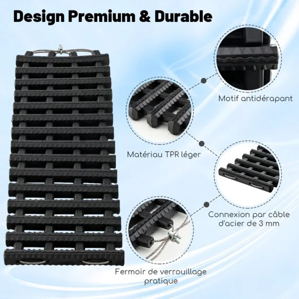 2 Tapis de Traction pour Pneus Plaques de Récupération TPR Portables Aide à la Traction d'Urgence avec Sac 60x21cm (L x l)
