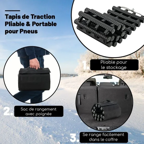 2 Tapis de Traction pour Pneus Plaques de Récupération TPR Portables Aide à la Traction d'Urgence avec Sac 60x21cm (L x l)